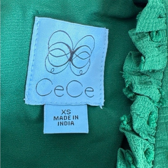 NWT CeCe Women's Green Ruffled Flutter Sleeve Swiss Dot Midi Dress XS sold out - Picture 7 of 8